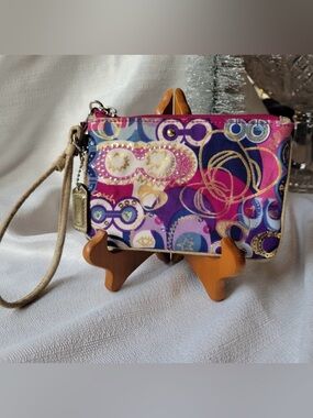 Coach Poppy Multicolor Signature Wristlet in Pink, Purple & Blue